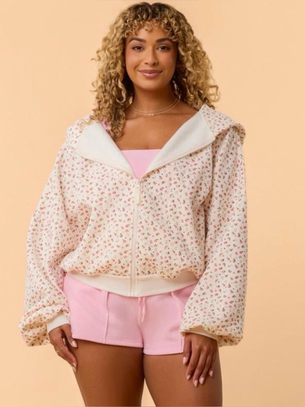 Blogilates marshmallow hooded sweatshirt, cream floral
